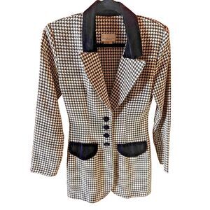 Vintage Blondie and Me Black‎ White Houndstooth Blazer Jacket Shoulder Pads S